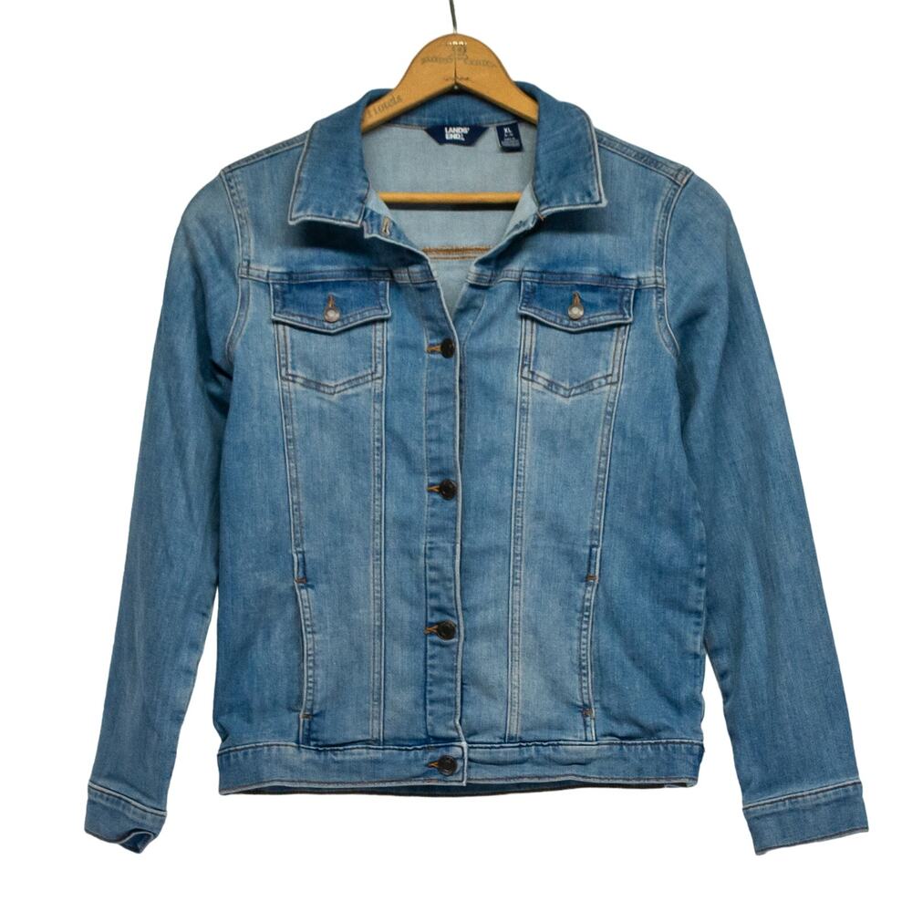 Women's XL 14-16 LANDS END Cotton Blend Blue Jean Jacket